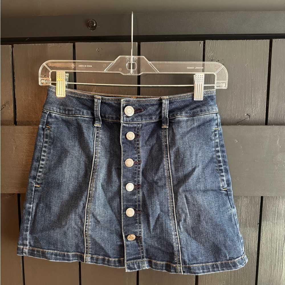 American Eagle Outfitters Dark Blue Button-Front Denim Mini Skirt